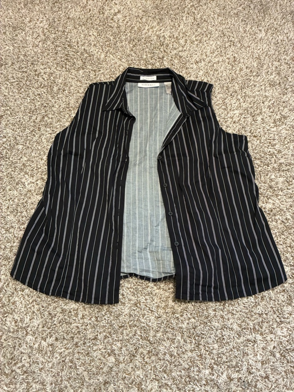 villager Black Pinstripe Sleeveless Button-Down Shirt